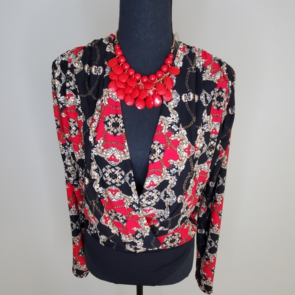 Red and black chain detailed bodysuit